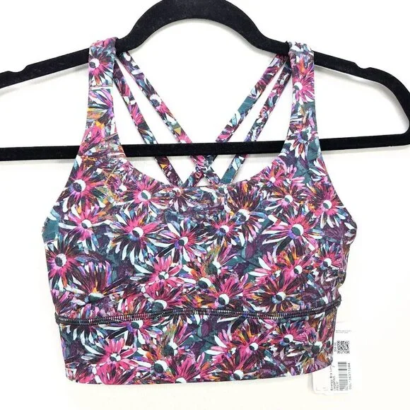 Lululemon Energy Longline Bra Medium Support Size 2 Floral Electric Strappy Back - Picture 3 of 15